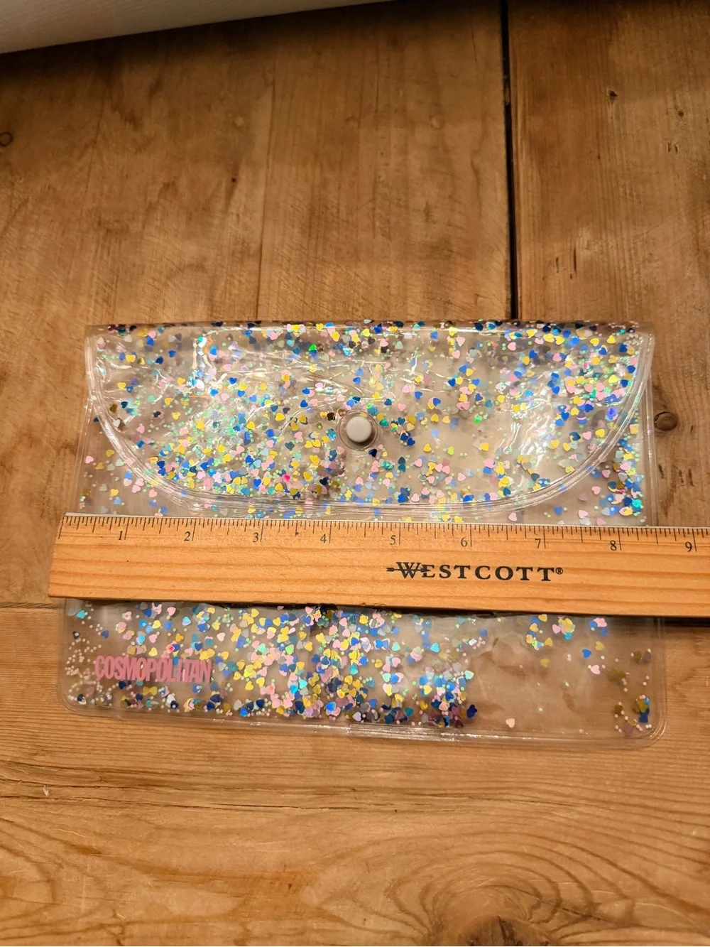 Cosmopolitan Clear Confetti Heart Glitter Envelope Clutch Pouch Bag